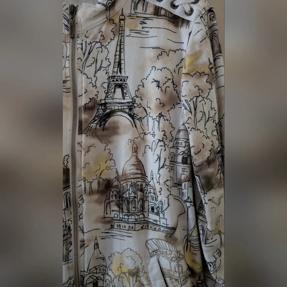 Onque Casual Parisian Print Women's Jacket ~ Sz XL - Picture 4 of 5